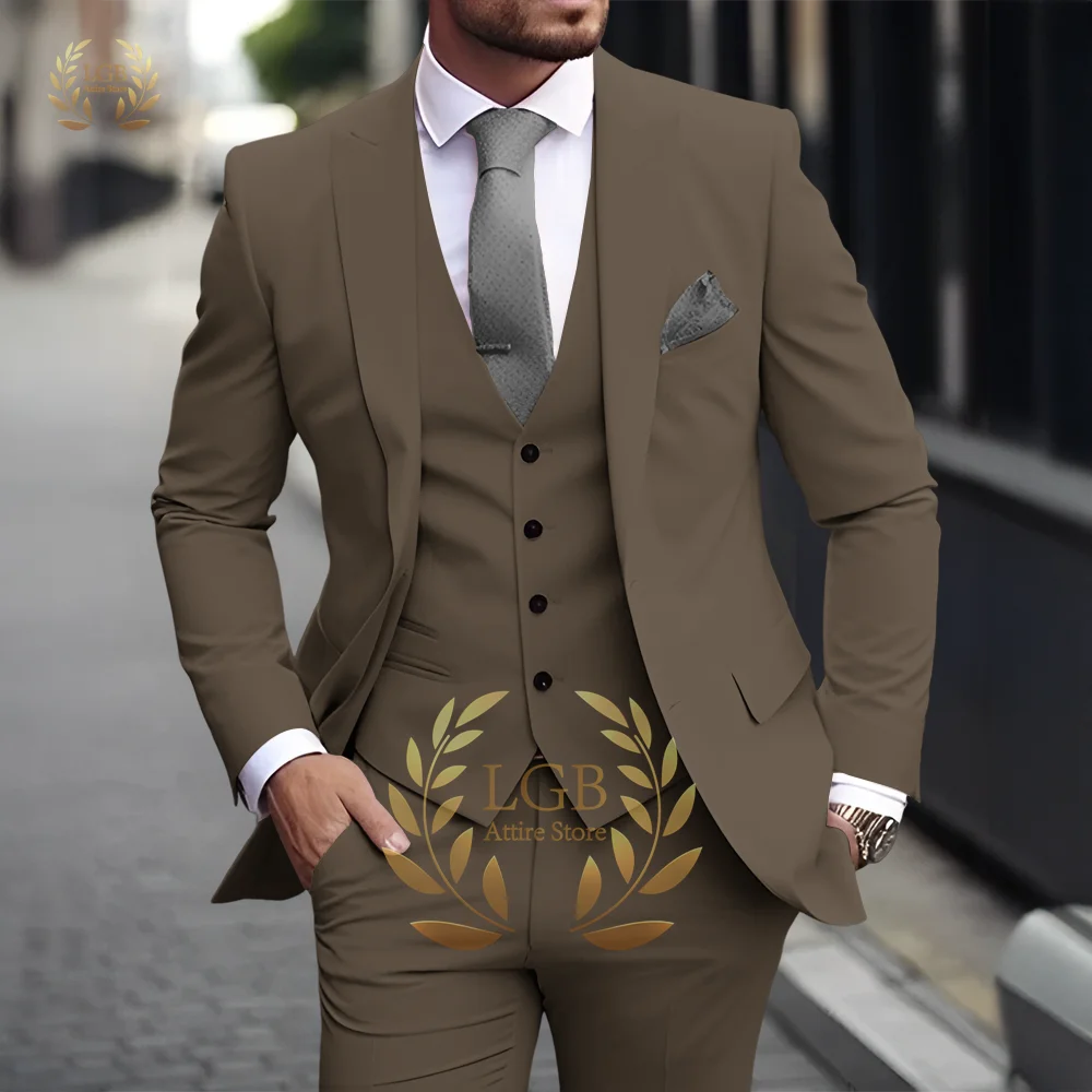 Costume 3 pièces kaki pour hommes, classique, revers, Business, formel, mariage, marié, coupe cintrée, élégant, Style Gentleman, Blazer à la mode