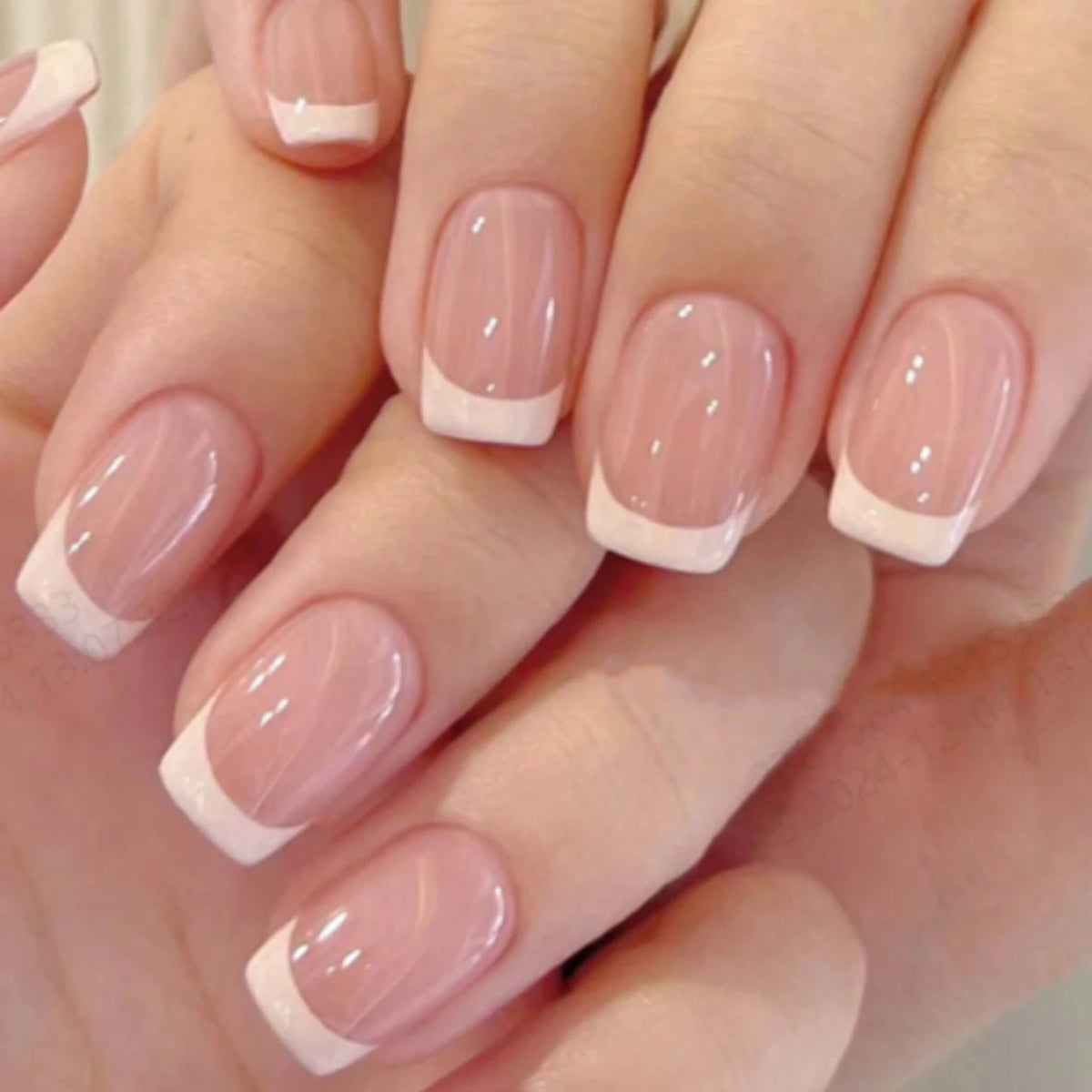 120 faux ongles courts carrés roses à la française, 12 tailles, couverture complète, à presser, portables, détachables, faux ongles finis
