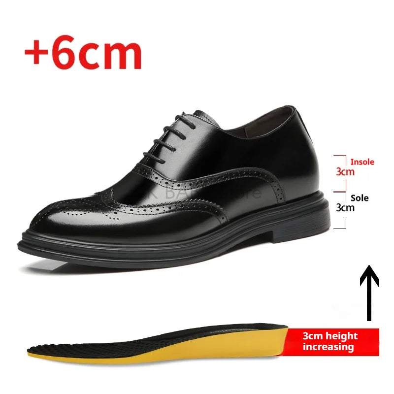 Chaussures rehaussantes pour hommes en cuir véritable style Brogue, augmentation de la hauteur de 8 cm ou 6 cm, chaussures habillées en cuir pour hommes d'affaires