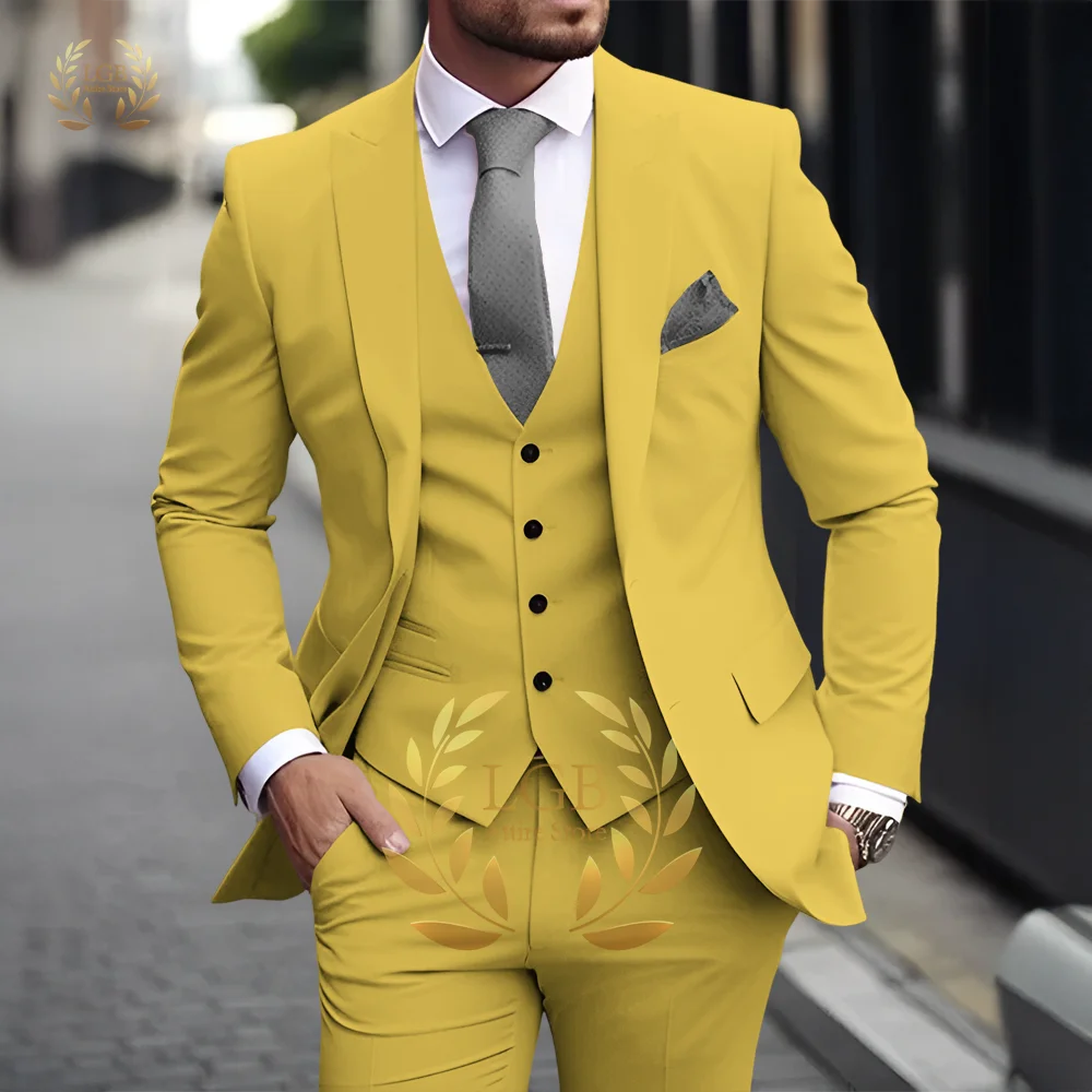 Costume 3 pièces kaki pour hommes, classique, revers, Business, formel, mariage, marié, coupe cintrée, élégant, Style Gentleman, Blazer à la mode