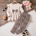 Printemps automne filles mignon mode vêtements de sport abricot tricoté à volants haut à manches longues + dessin animé imprimé complet taille élastique pantalons décontractés ensemble