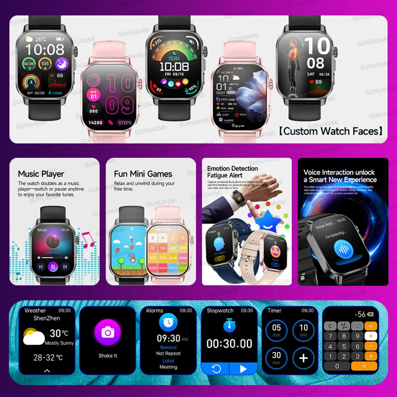 Montre connectée intelligente 2026 pour la santé des femmes, diagnostic précis, ECG+HRV, tension artérielle, oxygène sanguin, acide urique, fréquence cardiaque, appels Bluetooth