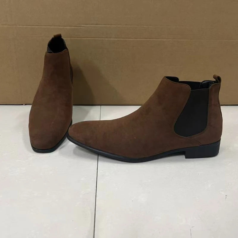 Bottines Chelsea en daim pour hommes, chaussures d'affaires en cuir à bout carré, bottes courtes à enfiler, grande taille, chaussures de styliste pour hommes