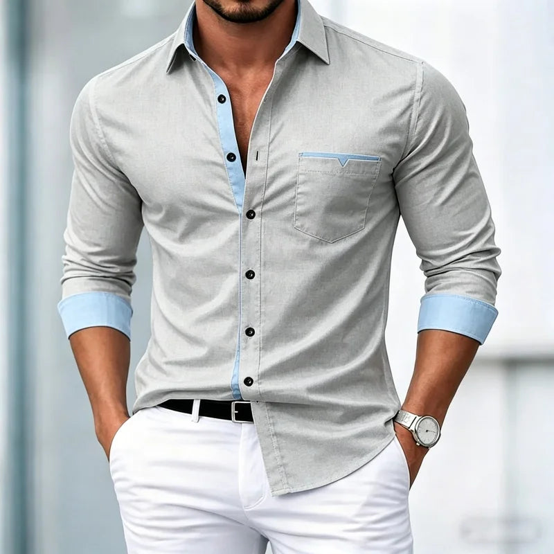 Chemises pour hommes de haute qualité, chemises à manches longues contrastées, chemises décontractées pour affaires, chemises tendance pour les rendez-vous, vêtements polyvalents pour hommes