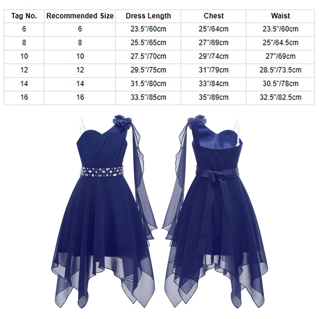Robes d'été sans manches pour filles, col licou, en mousseline de soie, à volants, robe de soirée de mariage pour demoiselle d'honneur junior, robe irrégulière en Faux diamant