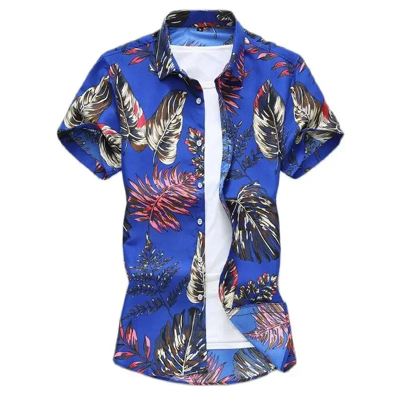 Chemise imprimée pour hommes, chemises de plage à manches courtes col carré simple boutonnage noir violet Camisa taille asiatique M-7XL