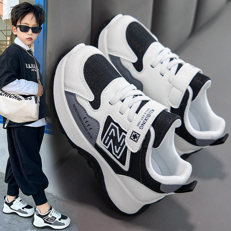 Baskets pour enfants, design tendance, blanches, antidérapantes, décontractées, pour garçons et filles, à scratchs, respirantes, chaussures d'extérieur pour tout-petits