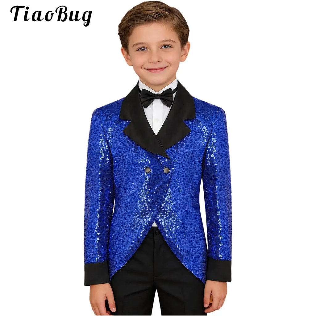 Blazer de smoking scintillant à sequins pour garçons avec nœud papillon, veste de gentleman à manches longues pour enfant, idéal pour mariage, fête formelle, spectacle de magie