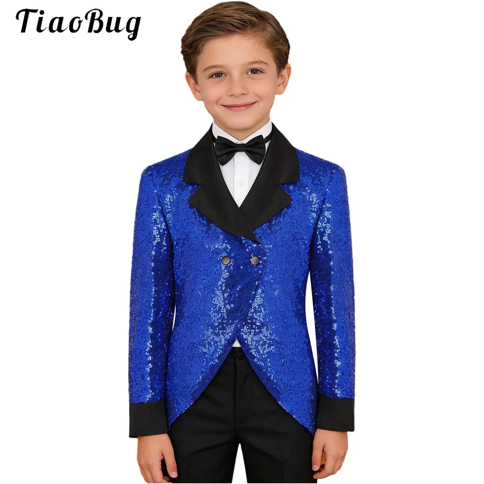 Blazer de smoking scintillant à sequins pour garçons avec nœud papillon, veste de gentleman à manches longues pour enfant, idéal pour mariage, fête formelle, spectacle de magie