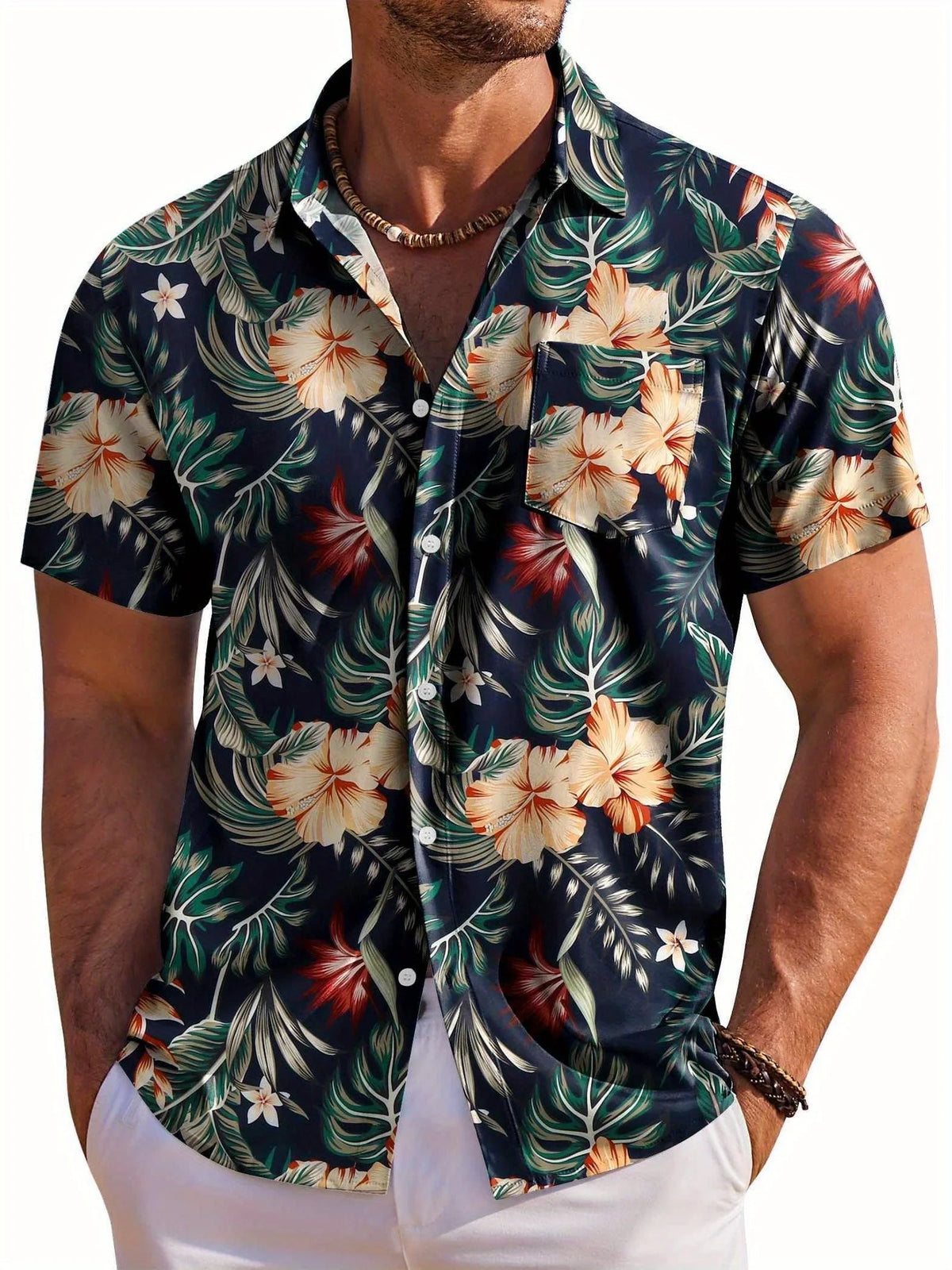 Men's Short Sleeve Shirt Hawaiian Botanical Flower Print Lapel Seaside Button-Down Shirt Top Casual Fashionable Shirts