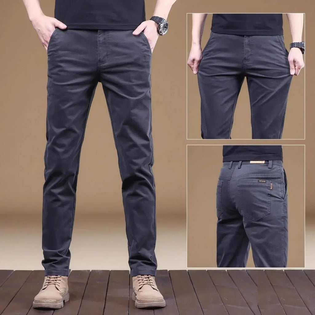 Pantalon décontracté homme été 2026 en coton fin, tendance, polyvalent, élastique, léger, pour le travail ou formel, coupe slim droite