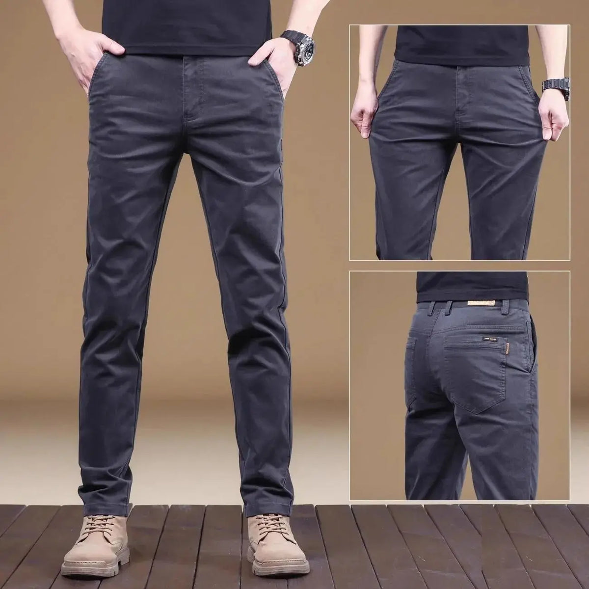 Pantalon décontracté homme été 2026 en coton fin, tendance, polyvalent, élastique, léger, pour le travail ou formel, coupe slim droite