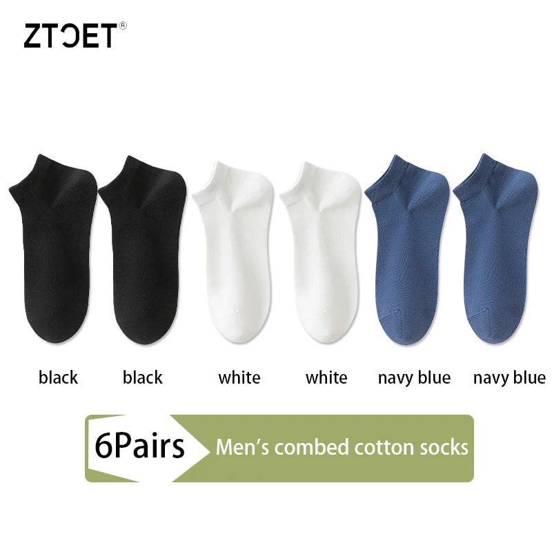 6 paires de chaussettes en coton peigné pour hommes, de haute qualité, courtes, respirantes, anti-odeur et antibactériennes, pour affaires, printemps et été