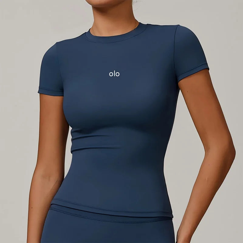Haut court à manches courtes pour femme, idéal pour le yoga, le Pilates et l'entraînement, t-shirt moulant à séchage rapide pour la course et le sport en été