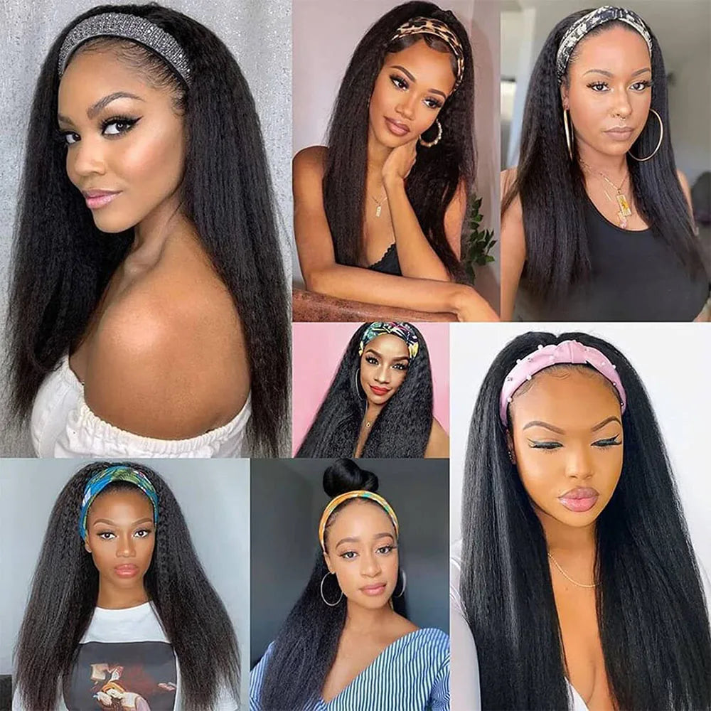 Crépus droit bandeau perruques Remy cheveux humains perruque prêt à porter brésilien Yaki droit bandeau perruque de cheveux humains pour les femmes