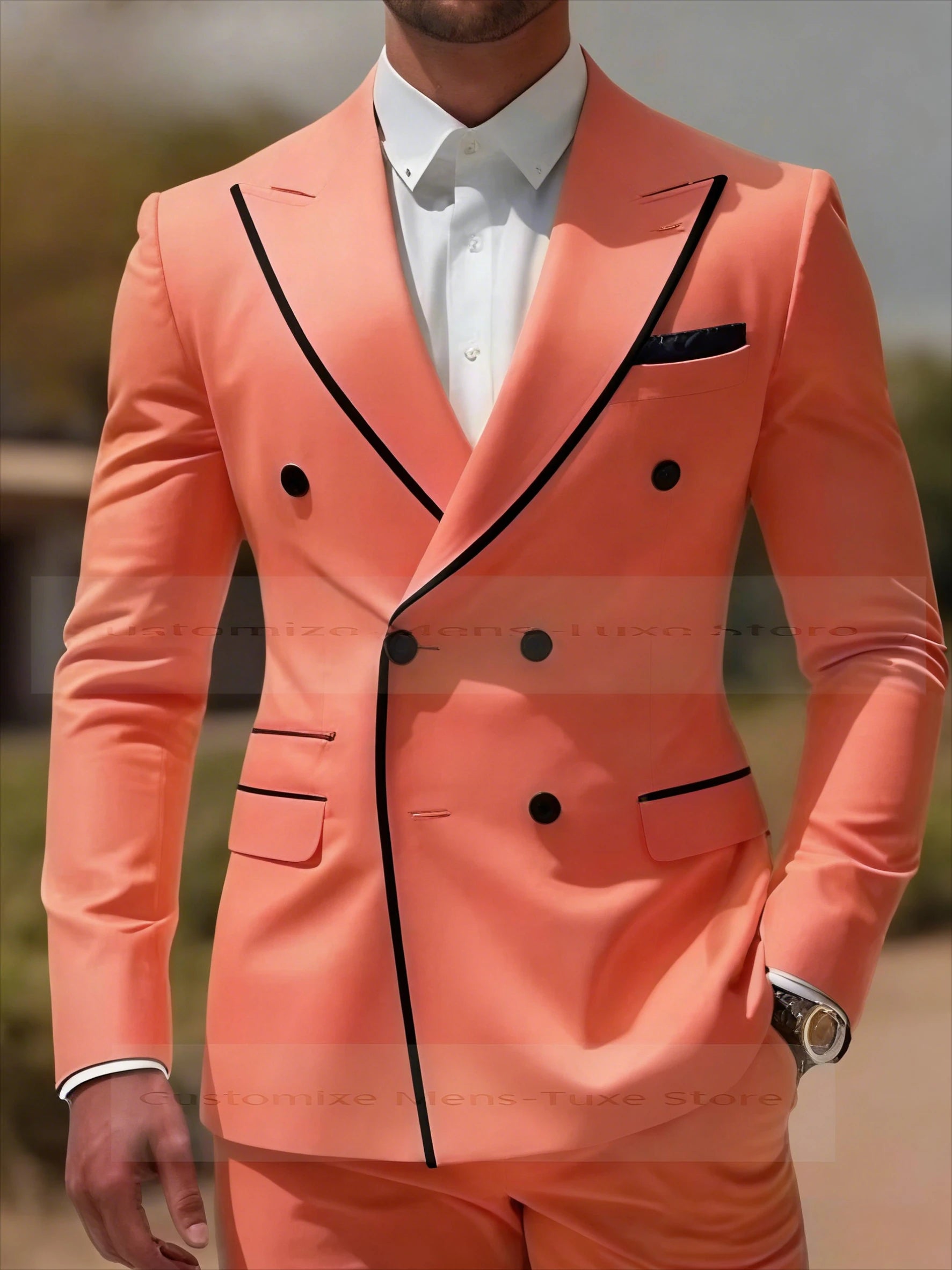 Col noir Orange homme d'affaires hommes costume marié Groomsman fête de mariage bal formel Tuxedos 2 pièces ensemble Blazer pantalon