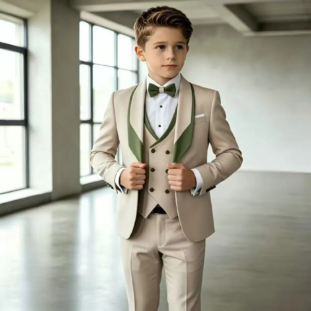 Costume de mariage formel 3 pièces pour garçons, tenue de smoking pour enfant, veste avec gilet et pantalon assortis, tenue élégante pour banquet et anniversaire