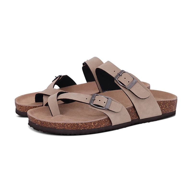 Comwarm – Mules en daim pour femmes, pantoufles, sabots pour hommes, sandales à semelle intérieure en liège avec Support d'arc, diapositives de plage en plein air, chaussures de maison