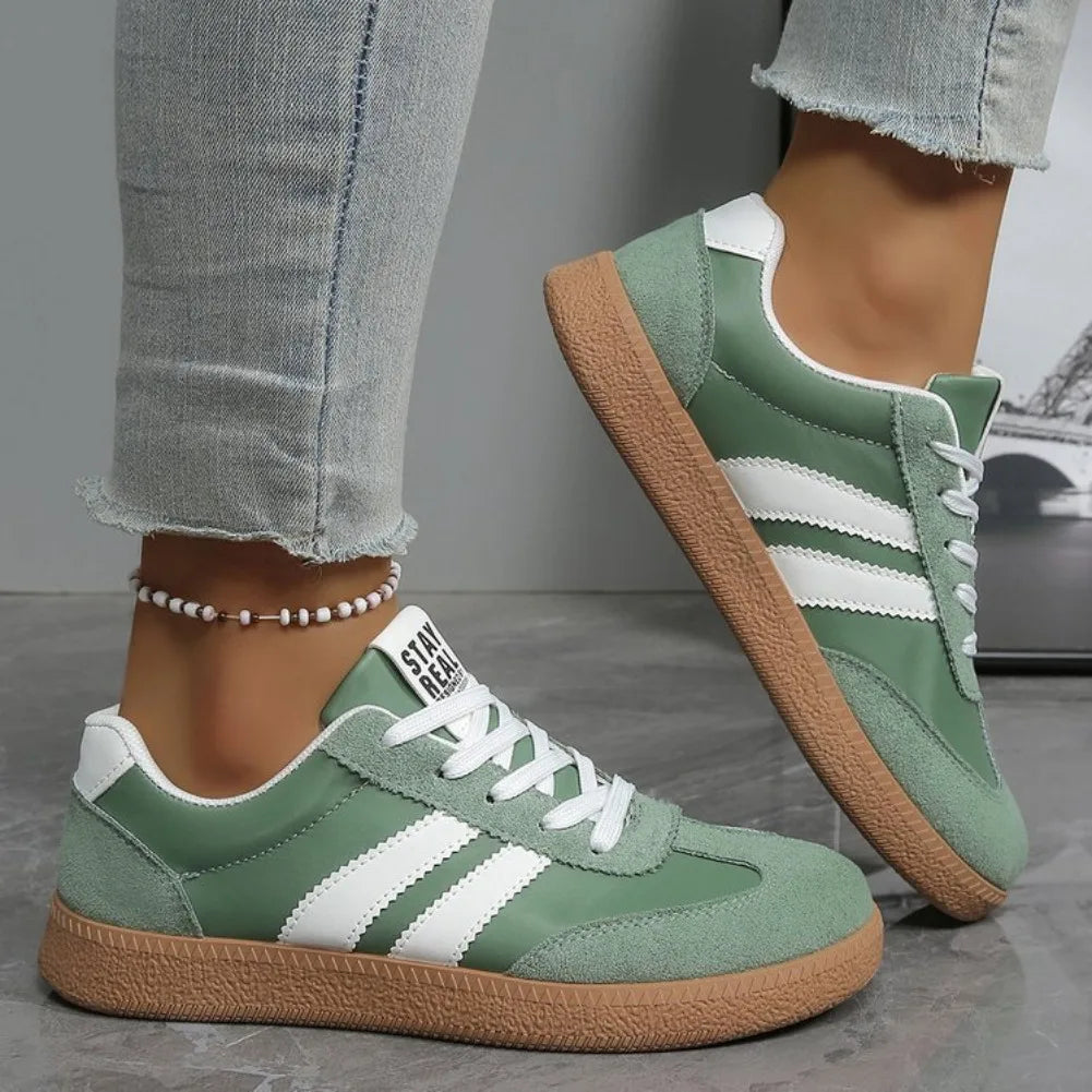 Baskets légères et confortables pour femmes, chaussures de sport rayées à lacets, décontractées, respirantes, vertes, grande taille