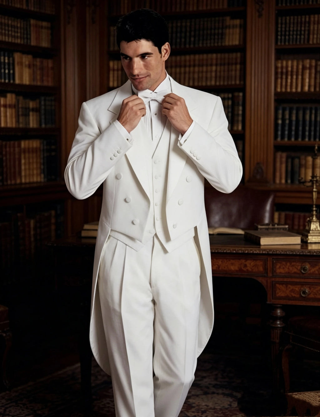 Costume de smoking blanc pour homme avec veste queue de pie et pantalon pour mariage, fête, danse, spectacle de magie