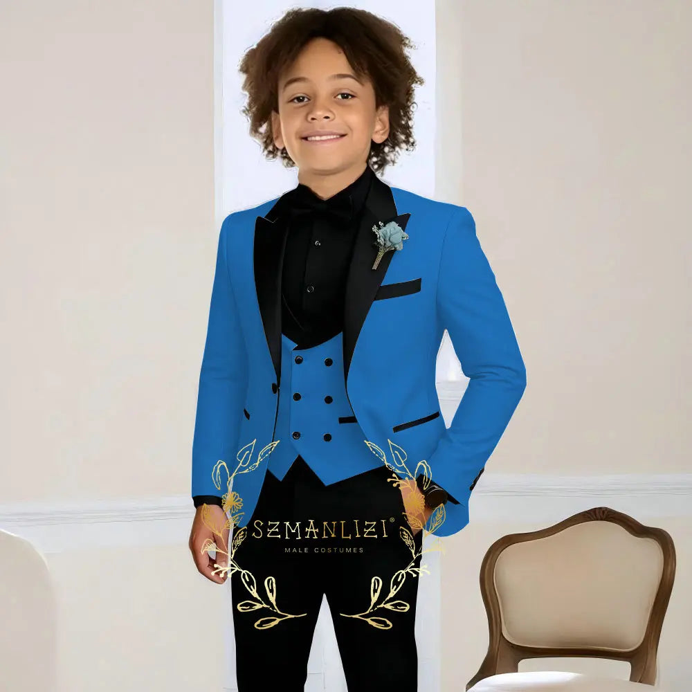 Costume de smoking de mariage pour garçons, 3 pièces, veste à col à visière, pantalon, gilet, ensemble Blazer formel pour enfant, tenue cintrée, costume garcon mariage