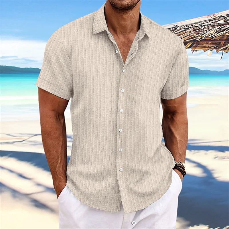 Chemise Homme 2024 - Chemise d'été fine, col montant, manches courtes, style décontracté pour le shopping en extérieur, tailles XS-6XL, en tissu lin
