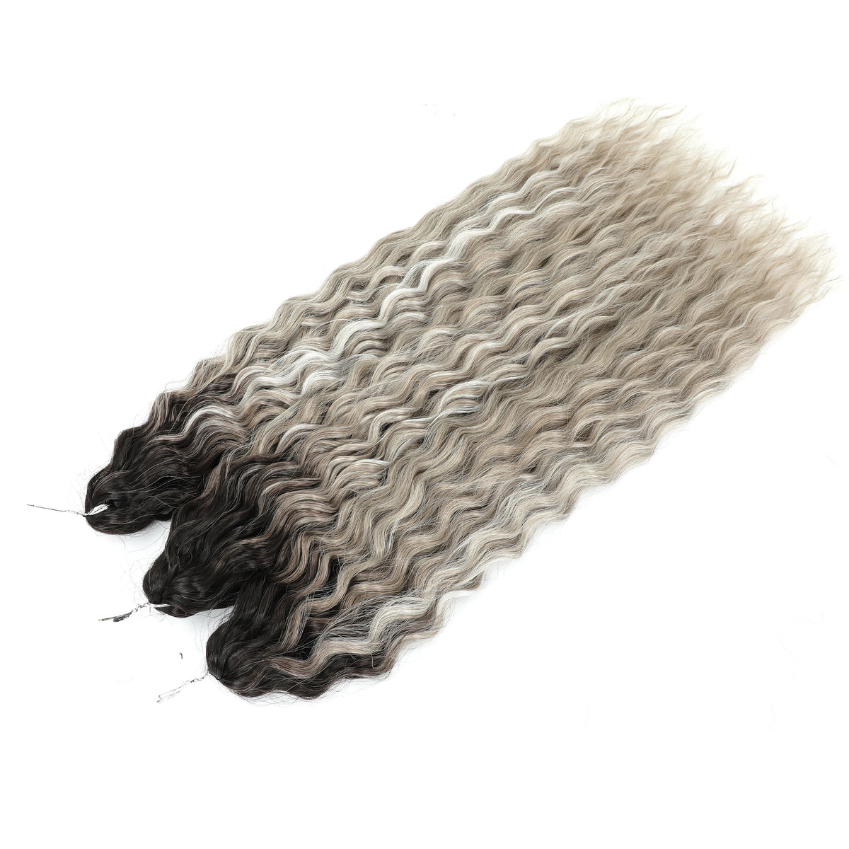 3 Pièces Tresses au Crochet Ombré Brun 300g 24' Ariel Deep Water Wave Blond Blanc Ombré Gris Paquets de Cheveux Synthétiques Haute Température