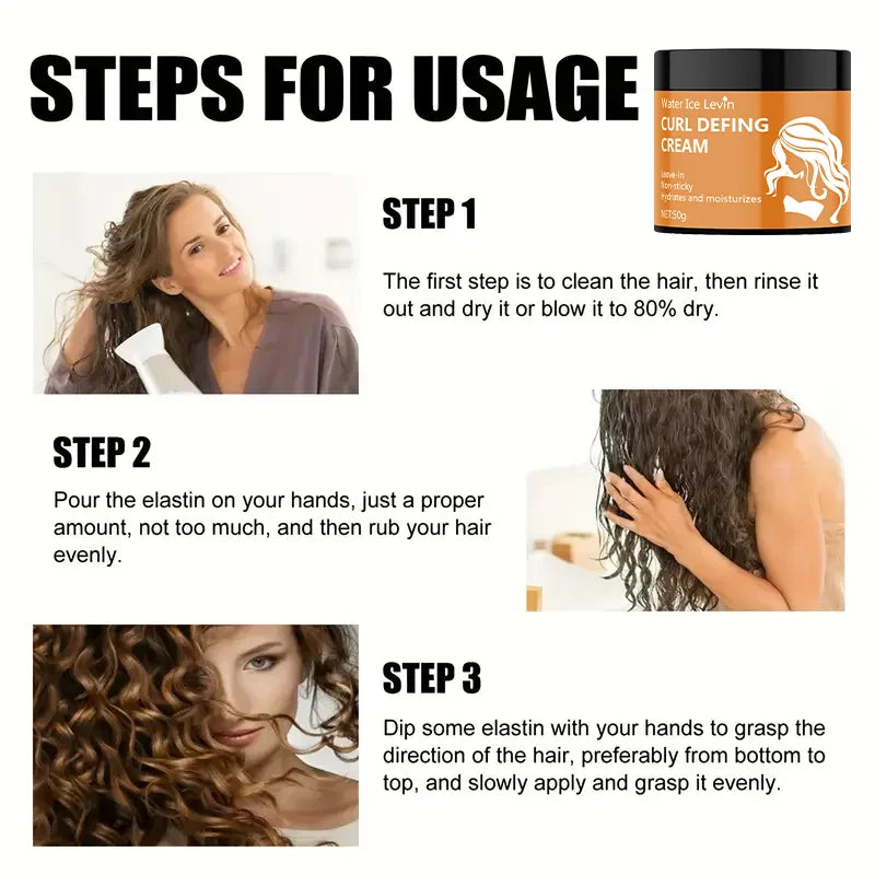 Crème coiffante pour boucles à l'huile de ricin noire 50g - Crème coiffante hydratante pour cheveux normaux, hommes et femmes, avec une formule végétale facile à utiliser et portable