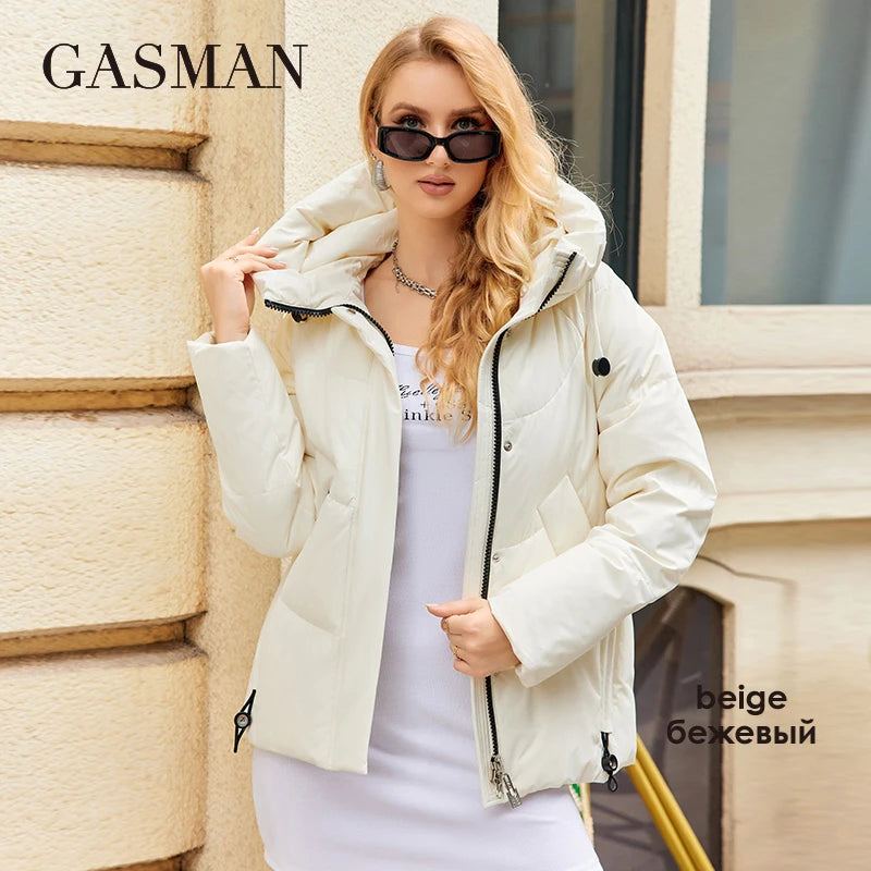GASMAN 2023 hiver doudoune femmes court classique fermeture éclair conception poche col montant à capuche mince manteau femmes Parkas 83319