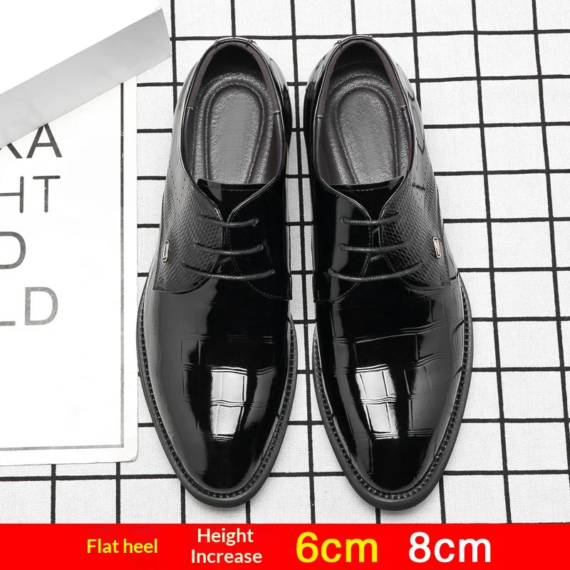 Chaussures rehaussantes pour hommes, élévation de 6/8 cm, invisibles, en cuir, style Oxford Derby, pour mariage et affaires, à lacets