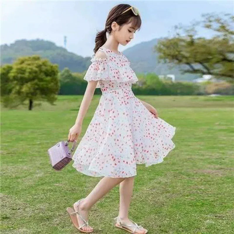 Robe d'été fine pour fille, robe de princesse florale en mousseline, vêtements d'été décontractés pour enfants, robes pour filles, Vestidos