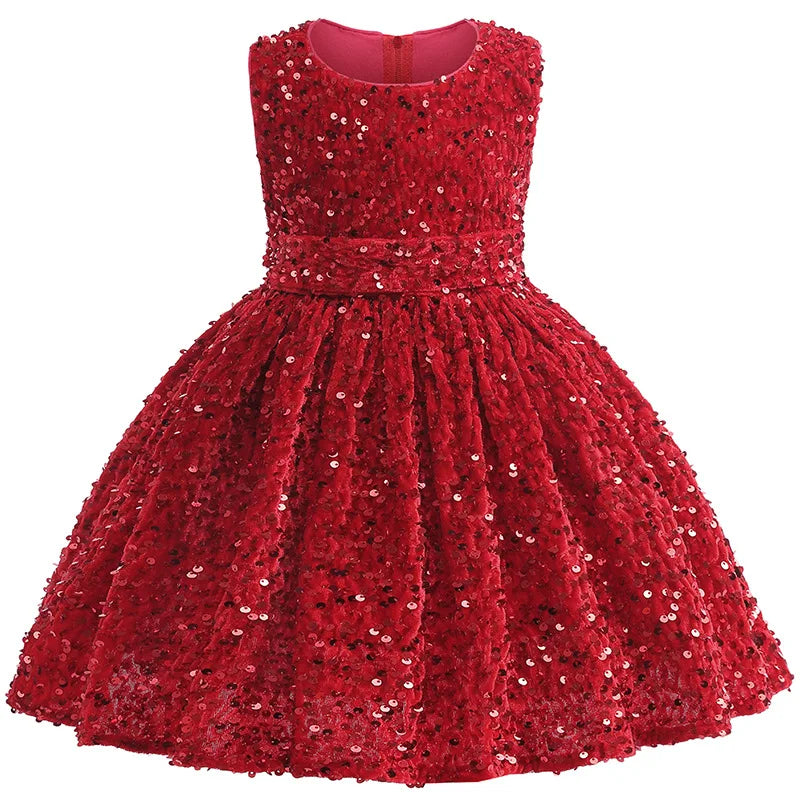 Robes de luxe pour enfants, robe de noël, paillettes scintillantes, sans manches, pour petites filles, robe formelle de bal, de concours