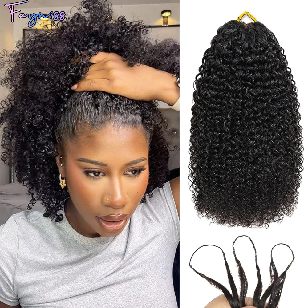 Extensions de cheveux humains 100% naturels, bouclés crépus, pré-séparés, style plumes, pour tresses bohèmes, avec nœuds miracle pour crochet.