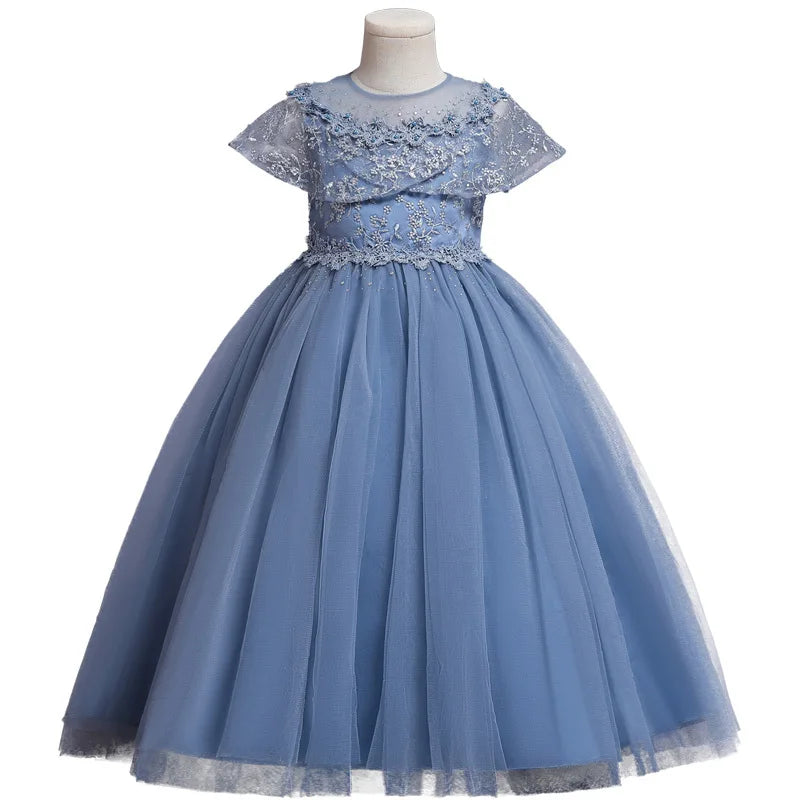 Robe de princesse bouffante pour filles, longue robe de soirée brodée, vêtements de bal de vacances pour filles, pour Eid, 2025
