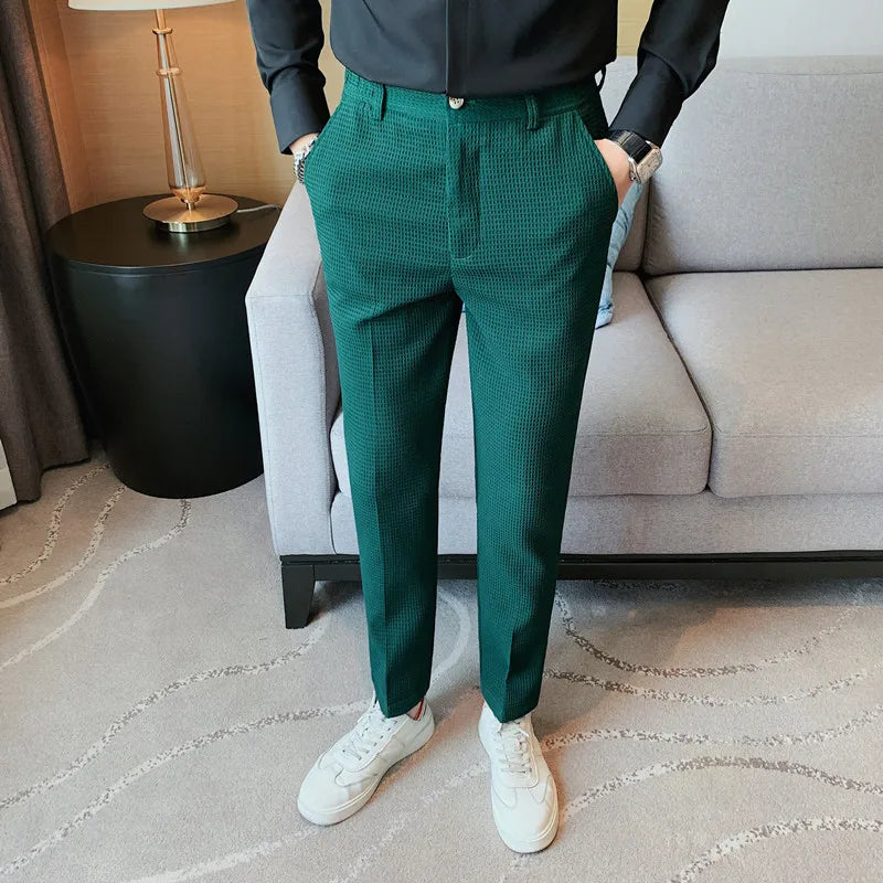 Pantalon gaufré extensible pour hommes, taille Business, formel, mode mariage, Slim, marque, costume de fête sociale, nouvelle collection automne 2024