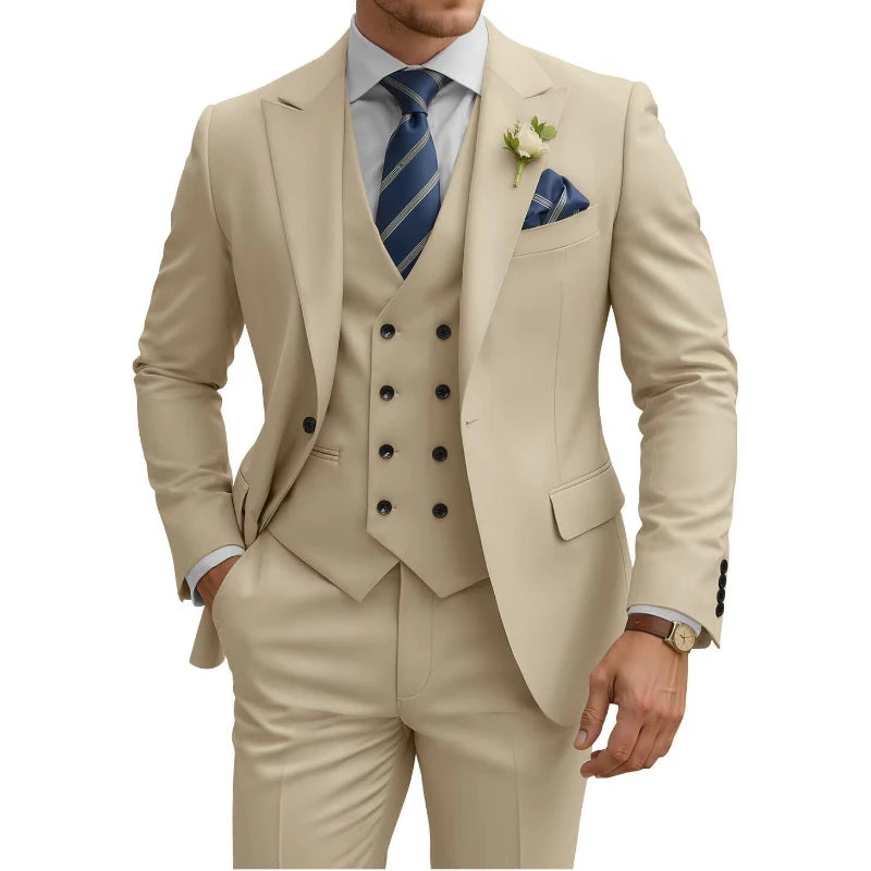 Costume homme 3 pièces slim fit, double boutonnage, pour mariage, bal, cérémonie, dîner formel, smoking