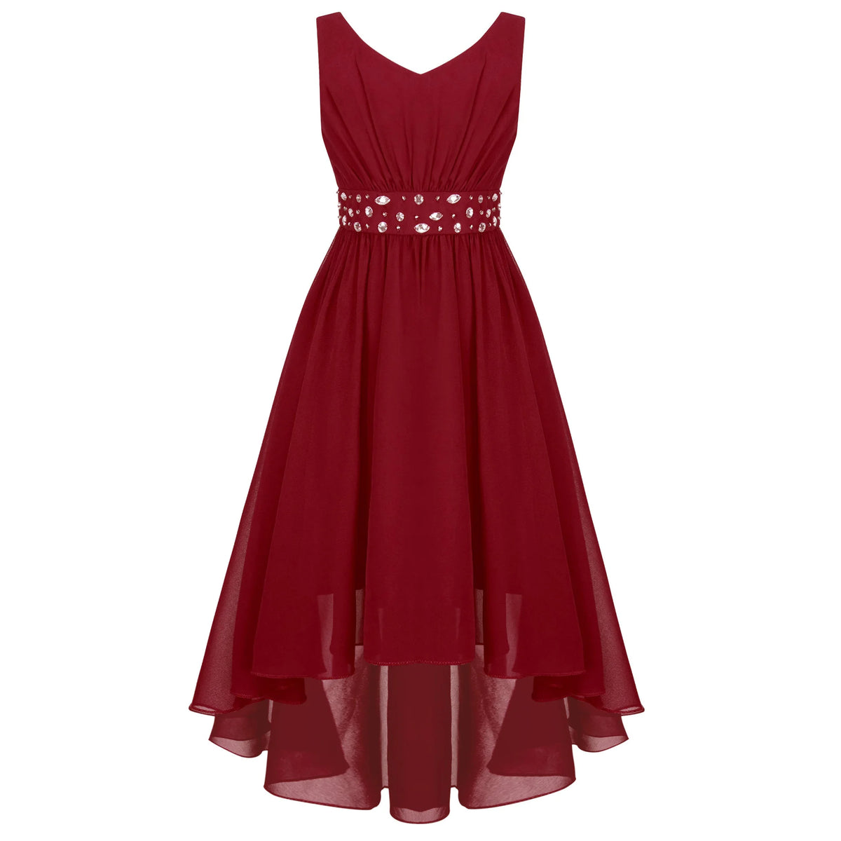 Robe de princesse à fleurs pour filles, robe formelle de demoiselle d'honneur junior, de fête de mariage, sans manches, froncée, jupe haute et basse en mousseline de soie, robes de bal
