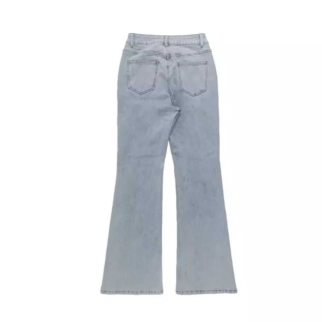 Jean Boot Cut Y2K pour femme, coupe large, en denim délavé et déchiré, longueur cheville, avec poches, fermeture éclair, taille haute, Club 2026