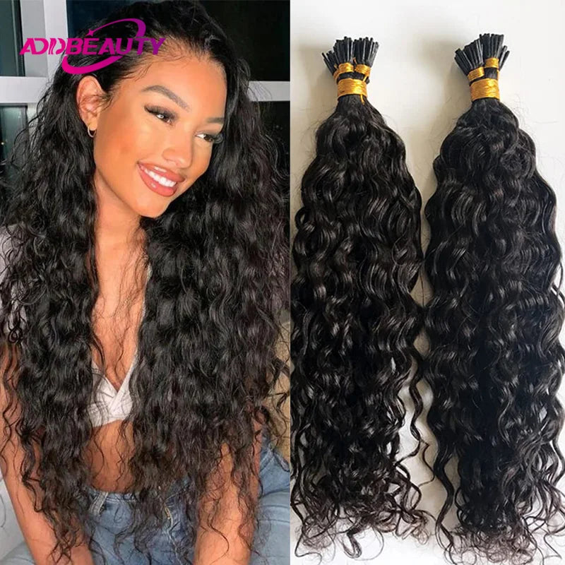 Extensions de cheveux ITip vague d'eau Extensions de cheveux humains Addbeauty bouclés kératine Capsule cheveux Extensions de cheveux de Fusion naturelle Ombre