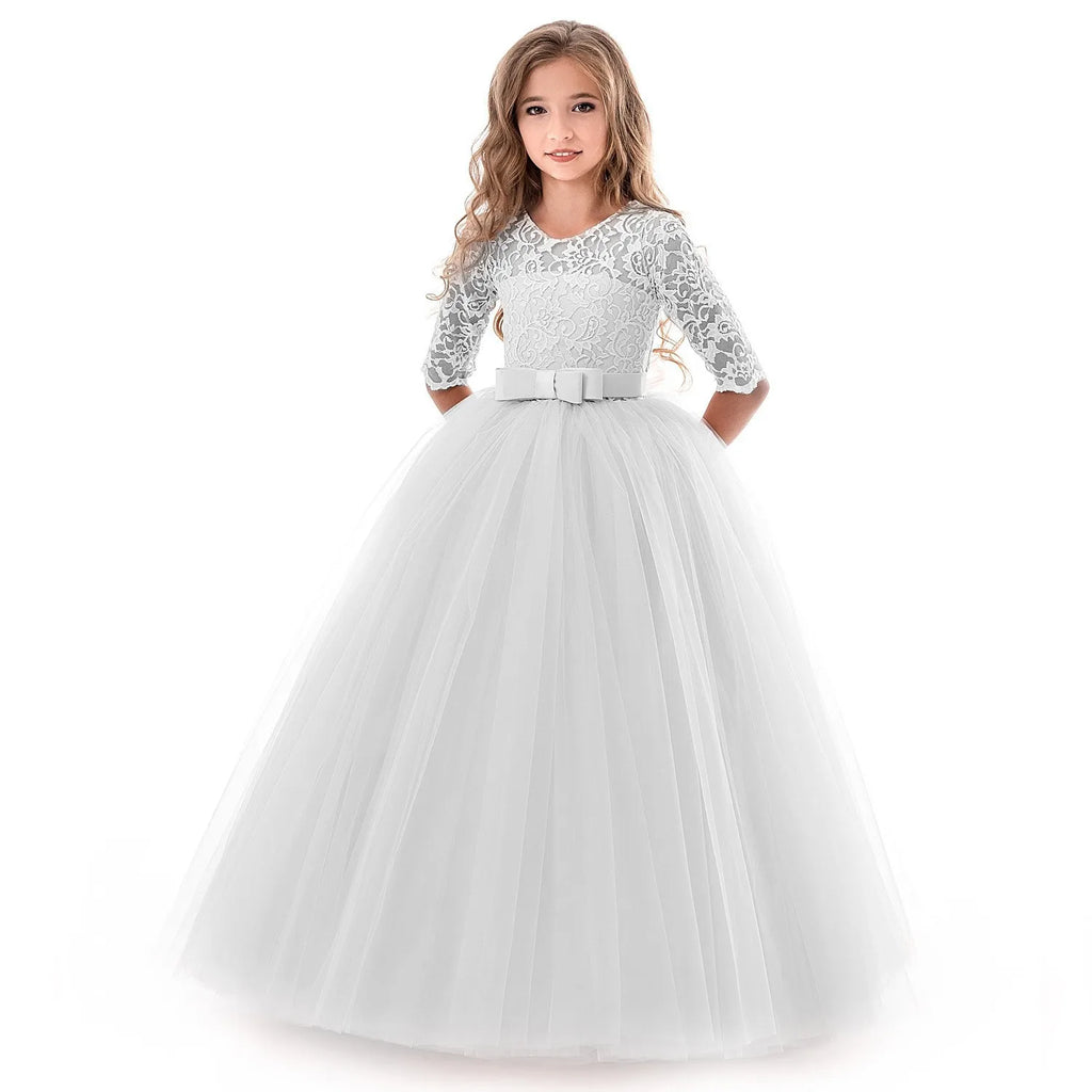 Robes de demoiselle d'honneur blanches pour adolescentes, robe de bal de mariage, d'anniversaire, à fleurs, Costume de première Communion pour filles de 3 à 14 ans