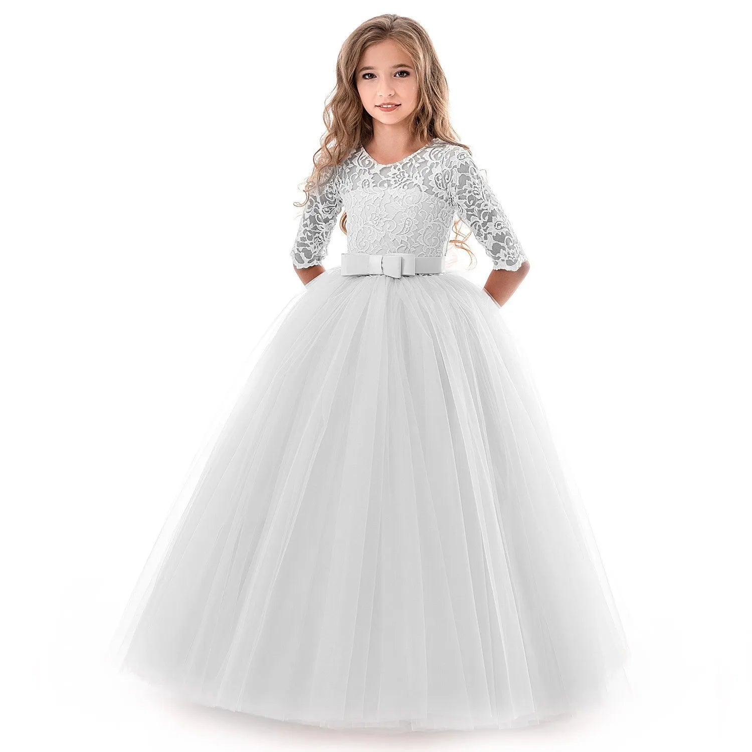 Robes de demoiselle d'honneur blanches pour adolescentes, robe de bal de mariage, d'anniversaire, à fleurs, Costume de première Communion pour filles de 3 à 14 ans
