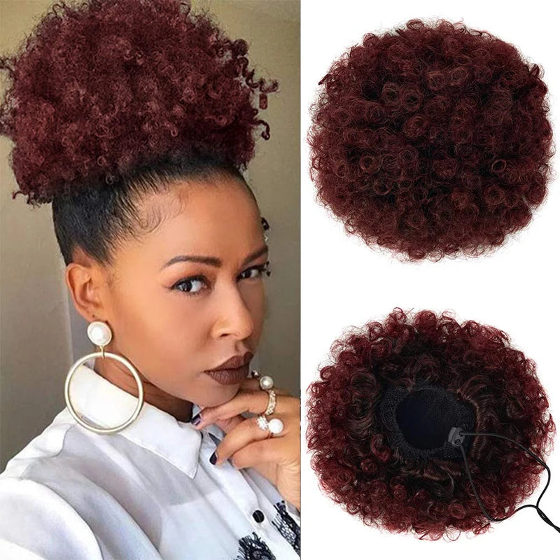 Afro bouffée cordon queue de cheval cheveux humains brésilien crépus bouclés cordon queue de cheval Afro bouffée Chignon Chignon accessoires