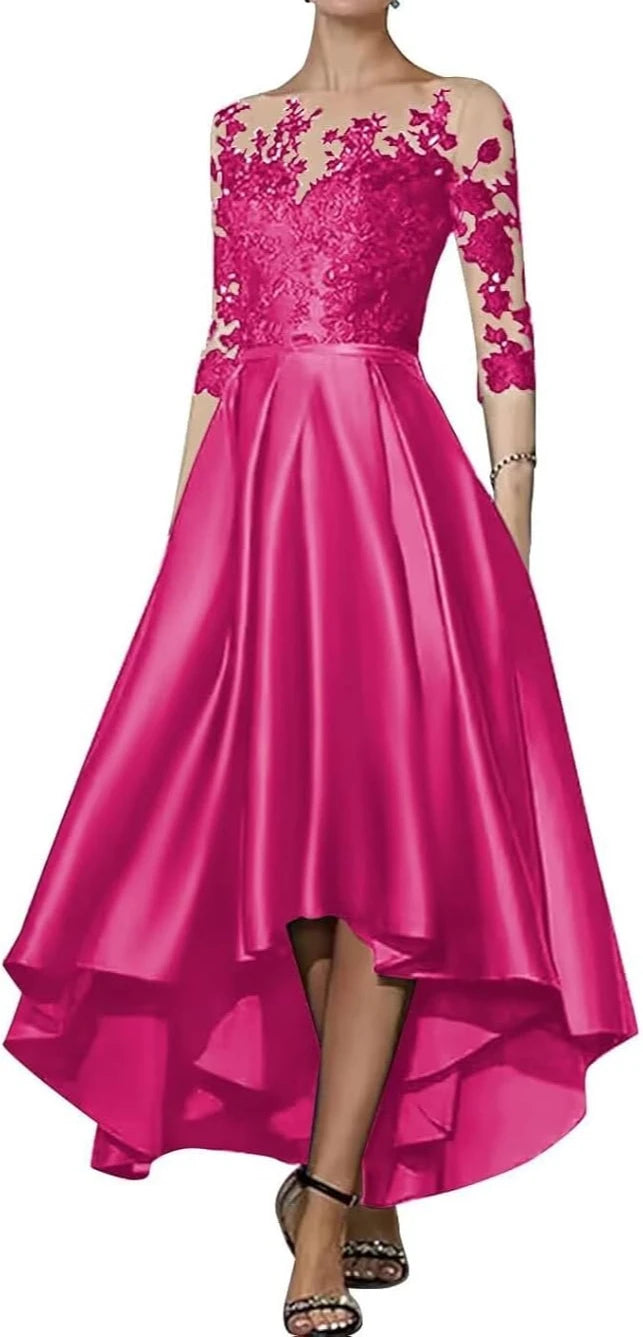 Robe en satin à col en V pour mère de la mariée, robe trapèze élégante longueur thé, devant court, dos long, invité de mariage