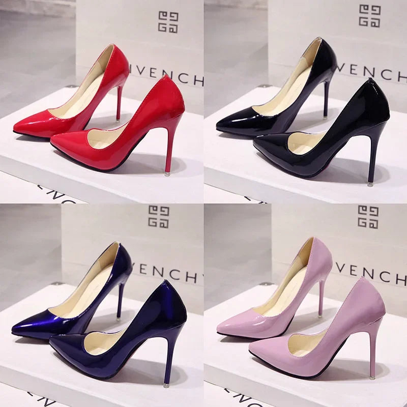 Escarpins à Talons Hauts en Cuir Verni pour Femme, Chaussures de Mariage à Talons Fins, Sexy, Pointues, Taille 44, Nouvelle Collection