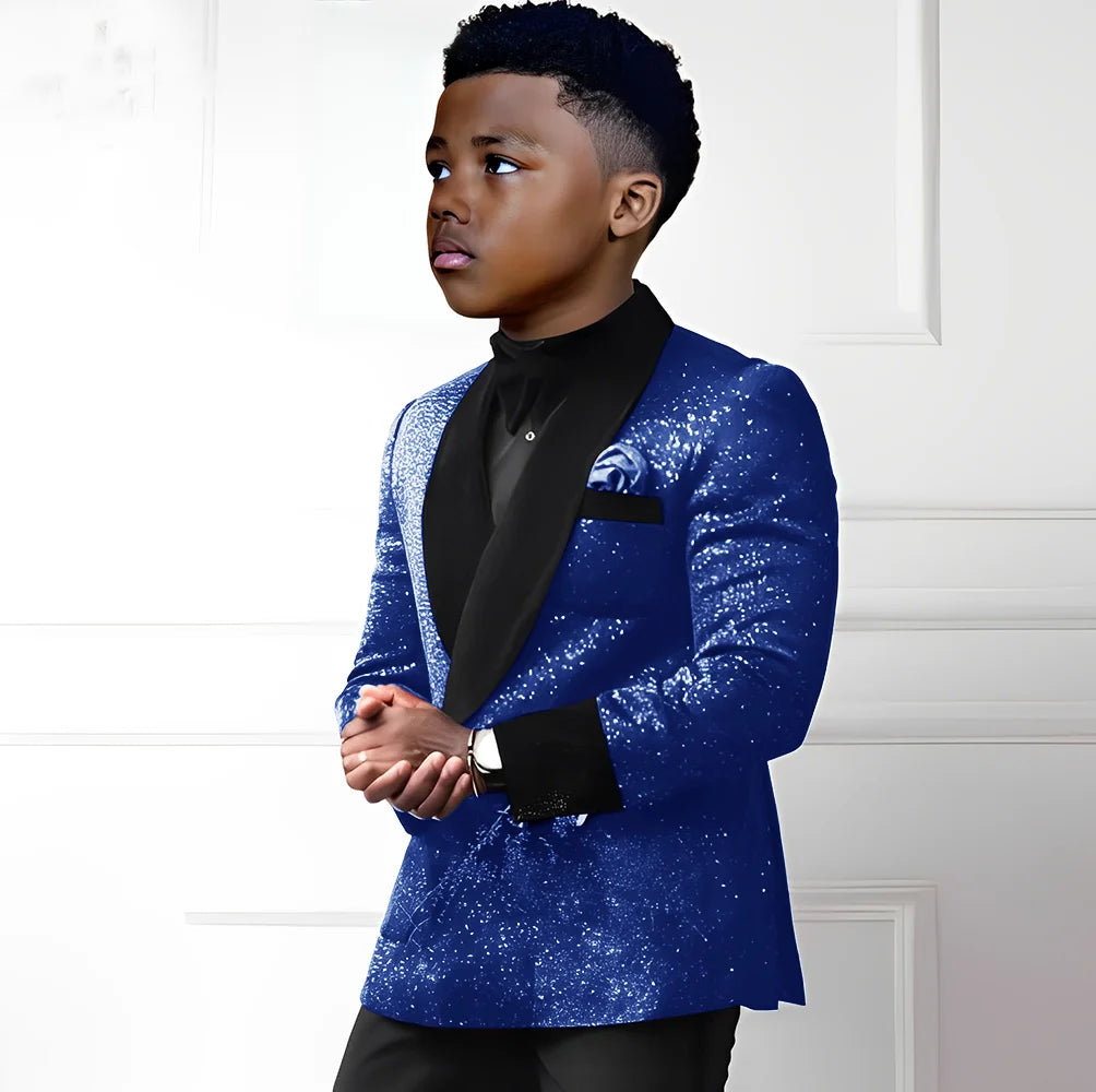 Costume à paillettes pour garçons, ensemble 2 pièces, Blazer à Double boutonnage, pantalon, smoking de mariage, tenue à la mode pour enfants de 2 à 16 ans