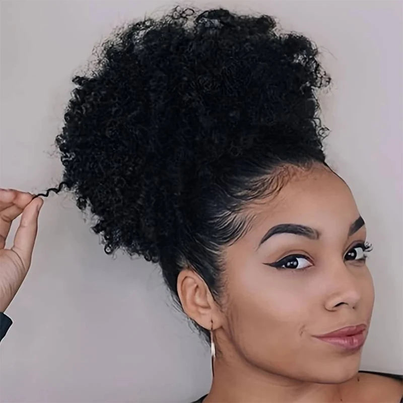 Afro bouffée cordon queue de cheval cheveux humains brésilien crépus bouclés cordon queue de cheval Afro bouffée Chignon Chignon accessoires