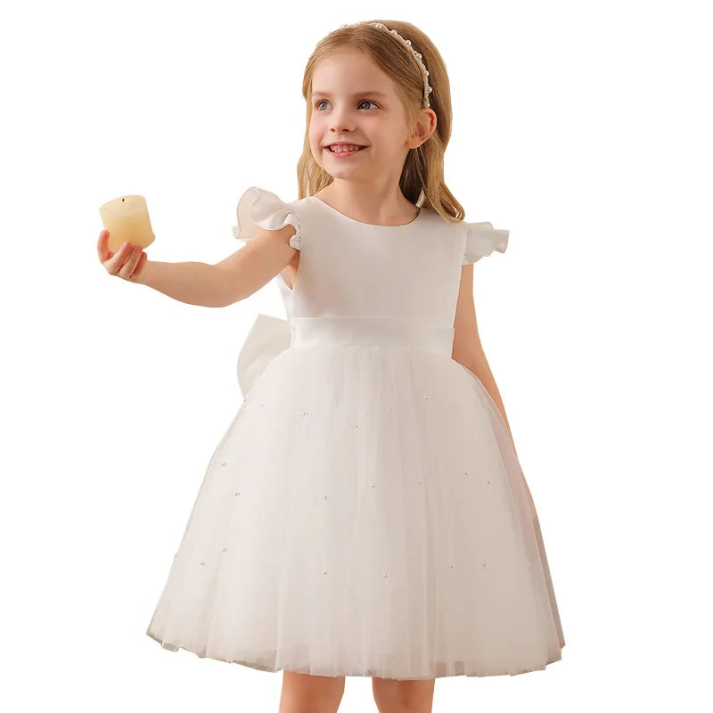 Robe de princesse en maille pour filles, tenue de princesse Simple et exquise, sans manches, légère et polyvalente, tendance, rétro, élégante