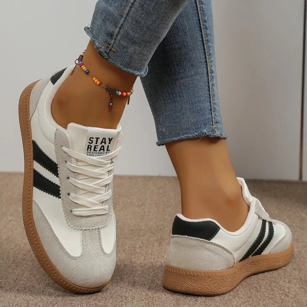 Baskets légères et confortables pour femmes, chaussures de sport rayées à lacets, décontractées, respirantes, vertes, grande taille