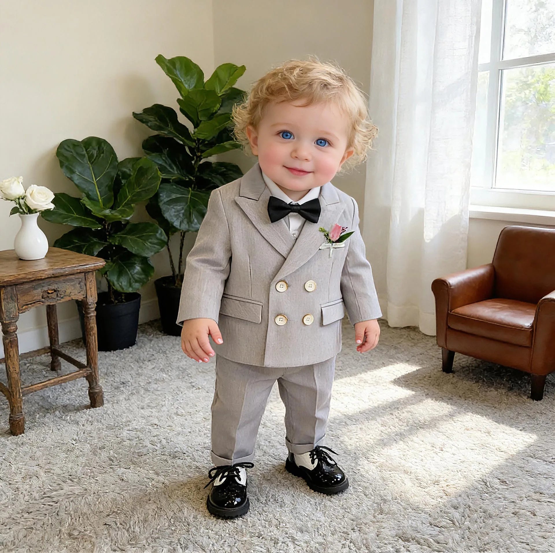 Costume de photographie pour garçons de 1 an, style britannique, beige, pour mariage, spectacle ou cérémonie, pour enfants