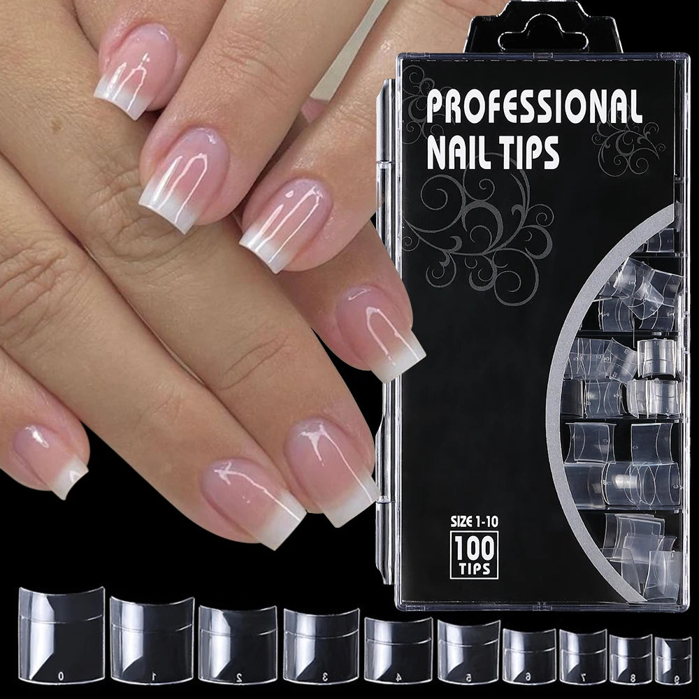 100 pièces clair court carré ongles conseils demi couverture Gel doux français faux ongles pointe artificielle acrylique press-ons pour Extension d'ongle bricolage